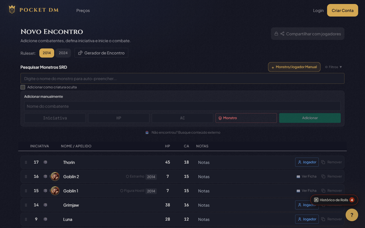 Pocket DM — initiative tracker with auto-sorted turn order